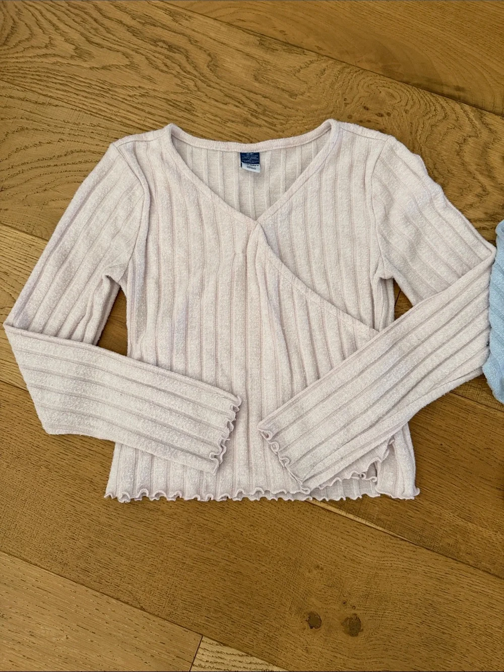 Old Navy Ribbed V-Neck Wrap Sweaters in Pale Pink & Light Blue